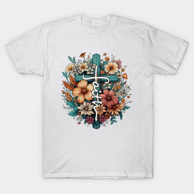 Faith Floral Cross T-Shirt by BusyMonkeyDesign